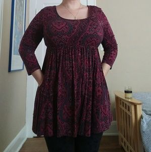 Burgandy jersey tunic top with pockets